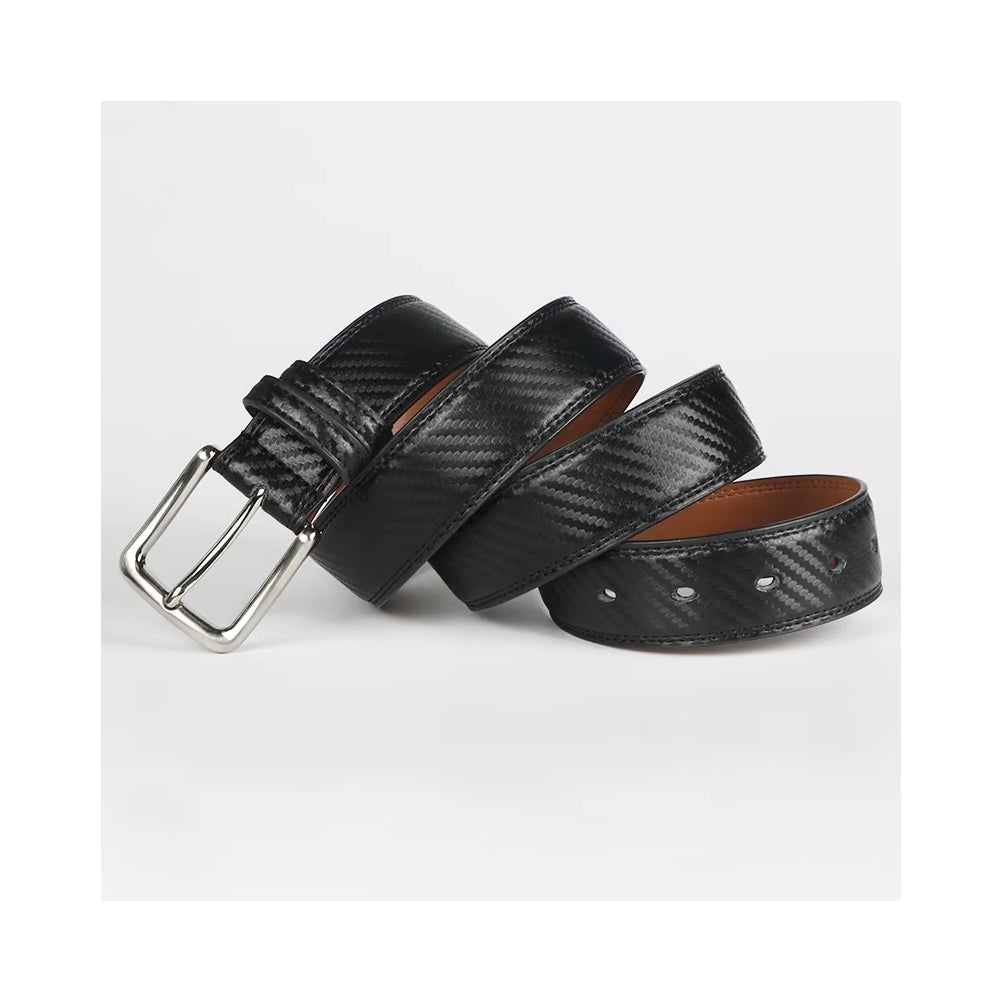 Leather Belt for Men – Cowhide Pin Buckle Dress Belt, 1 3/8 in – image 4