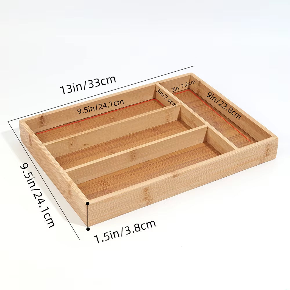 Bamboo Cutlery Tray - Kitchen Drawer Silverware Organizer 13x9.5in