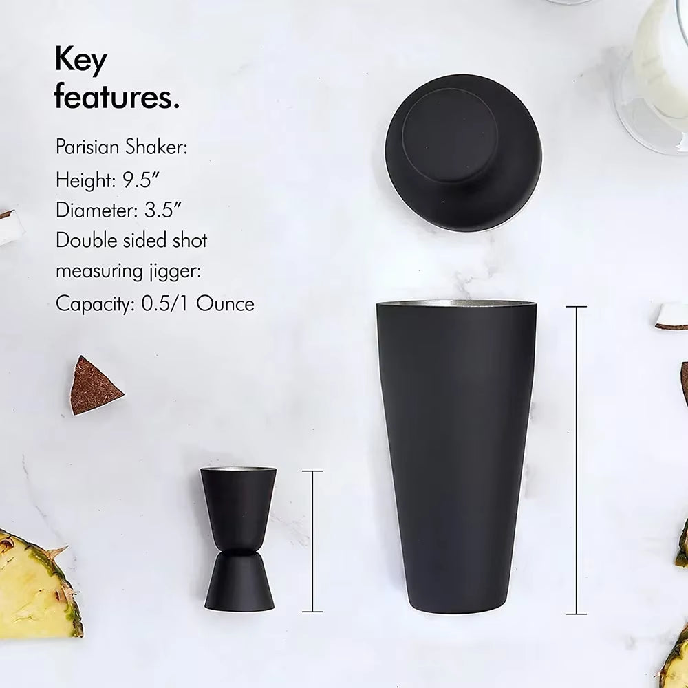 8 Piece Matte Black Parisian Shaker Bar Set 17 oz – image 4