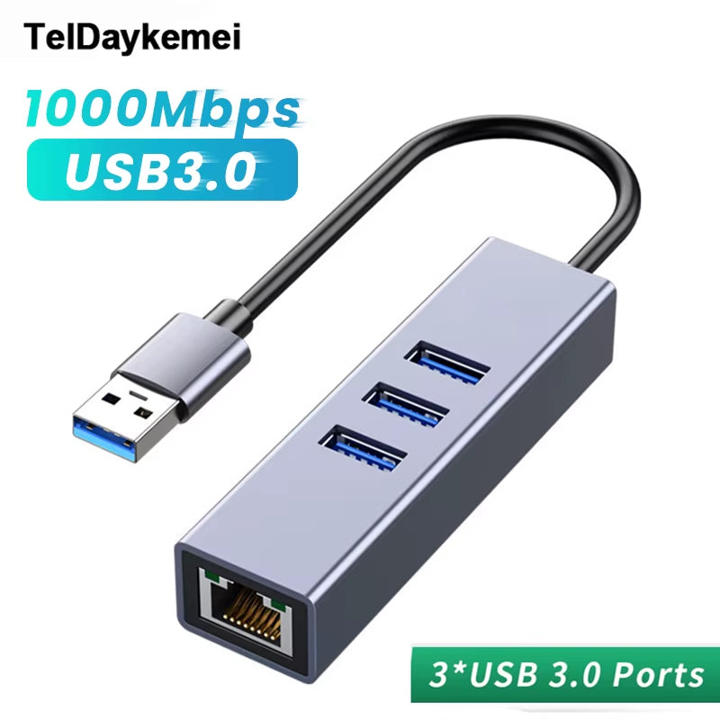 USB Ethernet Adapter Hub - Gigabit RJ45 with 3 USB 3.0 Ports – image 2