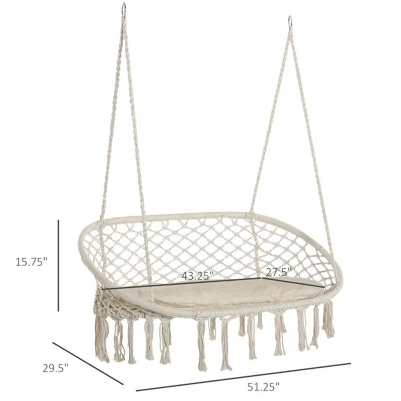 Two-Seat Macrame Hanging Hammock Chair With Cushion – image 4