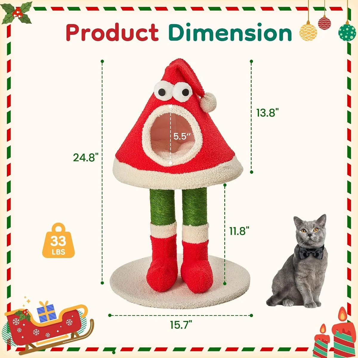 Christmas Cat Tree, Santa Hat Cat Tower with Sisal Posts, 31.5 in – image 2