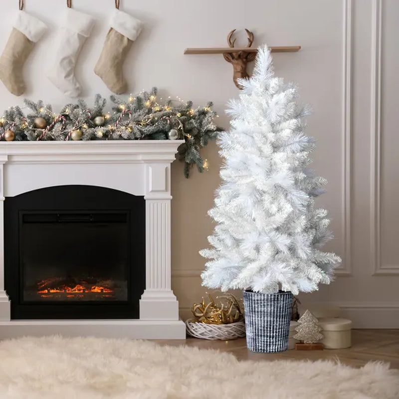 4 Ft White Potted Christmas Tree With Pot Stand – image 4
