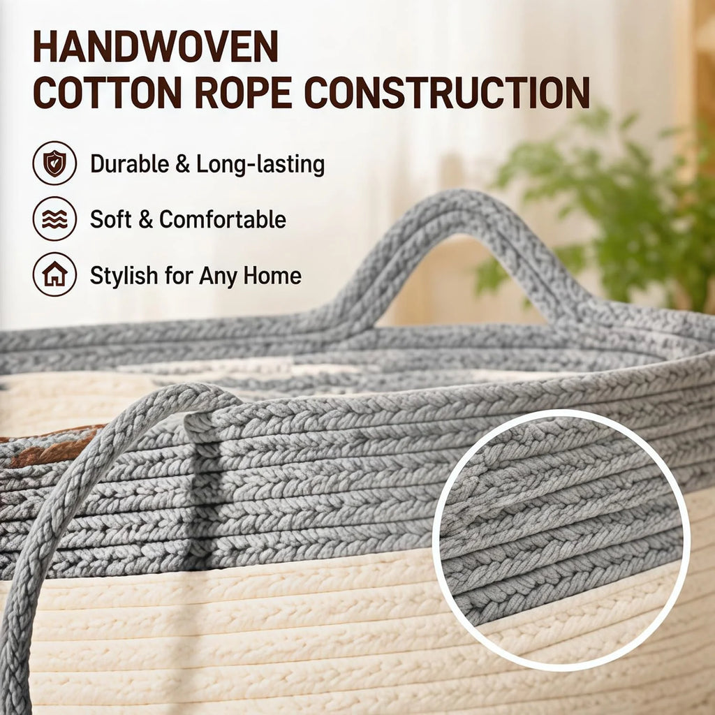 Cat Basket Bed – Handwoven Cotton Rope Nest with Cushion – image 2