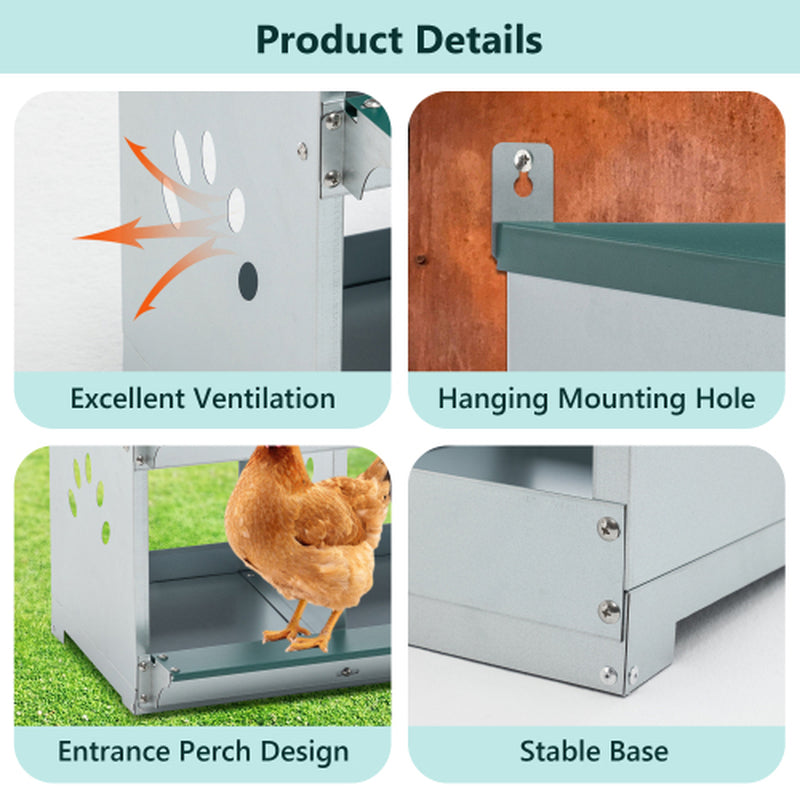 Chicken Nesting Box, 4-Compartment Galvanized Steel Wall Mount – image 4
