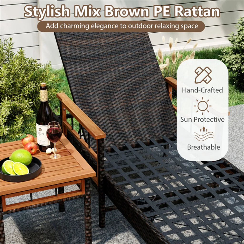 Rattan Chaise Lounge with Side Table, 79 in Adjustable Recliner – image 12
