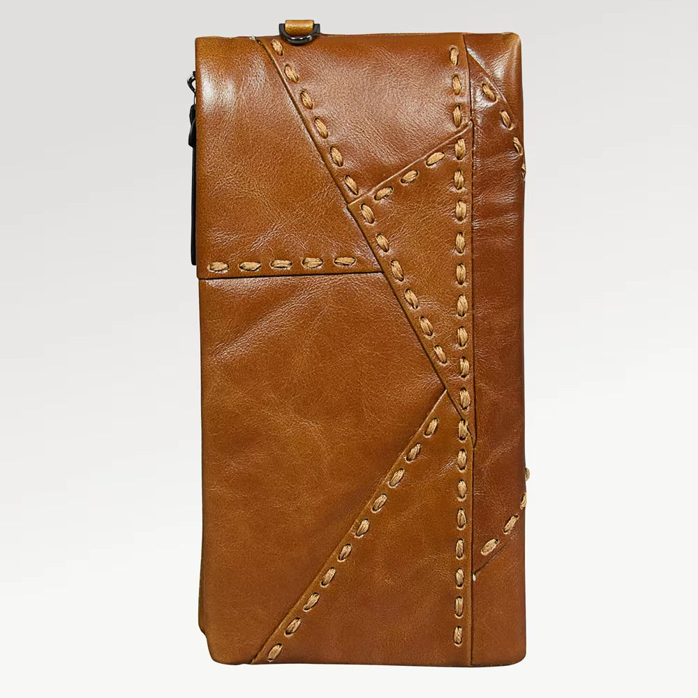 Vintage Cowhide Leather Long Wallet With Zip Pocket and Wristlet – image 4