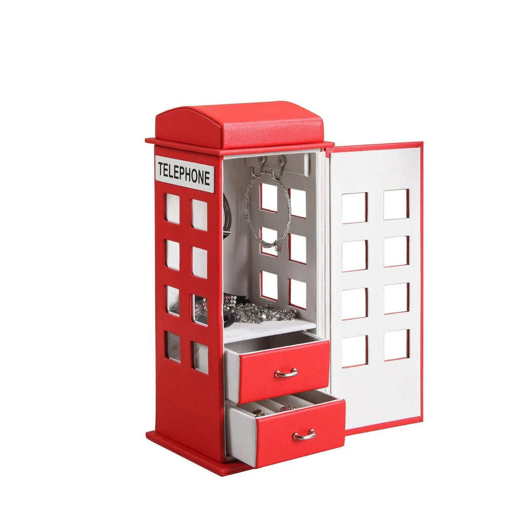 Leather Jewelry Box 11.5 in Tall, Red Telephone Booth Design – image 2