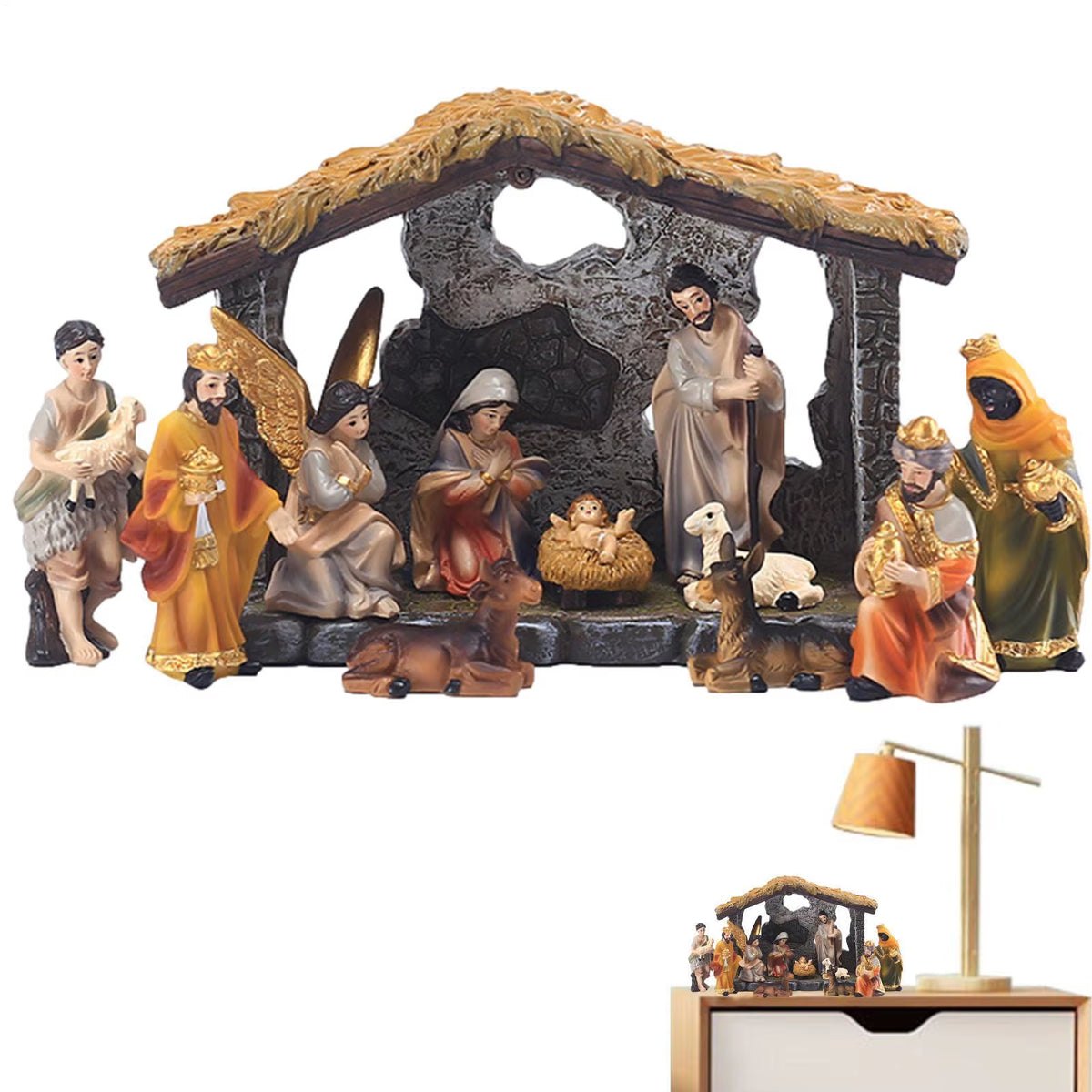 12 Piece Resin Nativity Set Hand Painted Holy Family Figurines – image 4