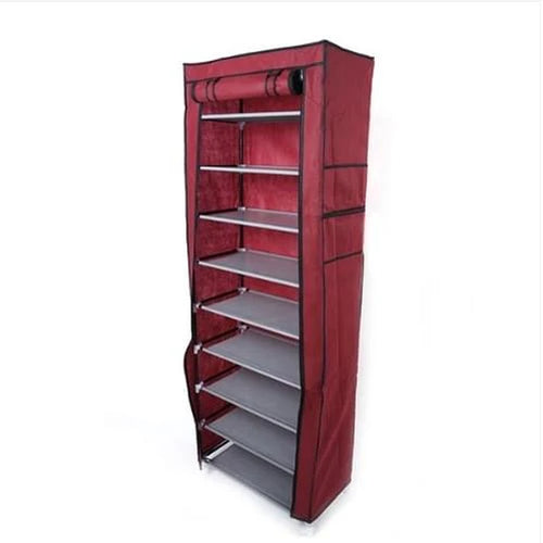 10 Layers 9 Grids Non-Woven Fabric Shoe Cabinet Wine Red Color