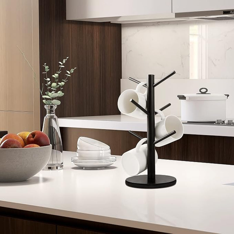 Black Mug Holder Tree with 6 Hooks, Countertop Coffee Cup Stand – image 4