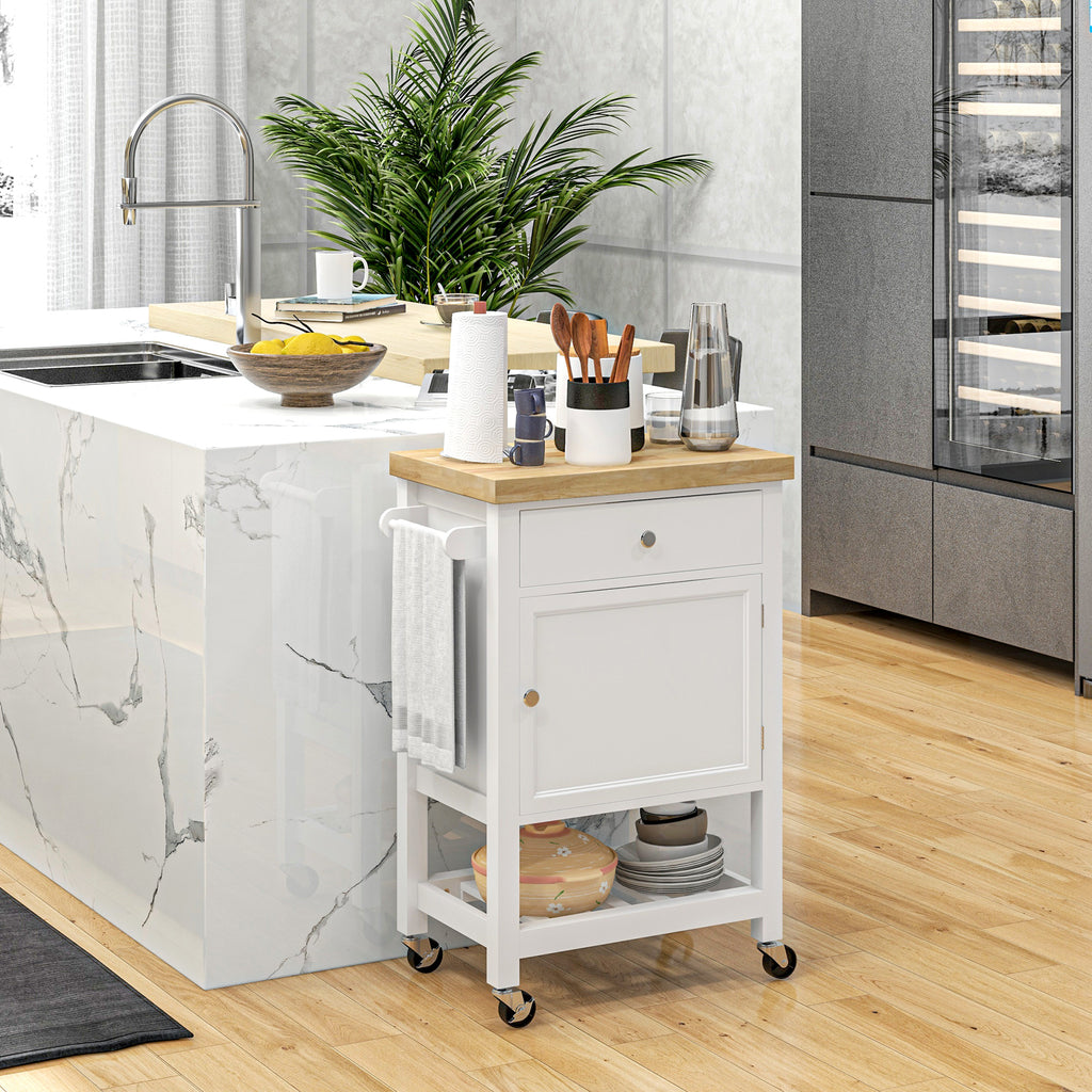 Kitchen Island Cart with Rubberwood Top, Wine Rack and Cabinet – image 2