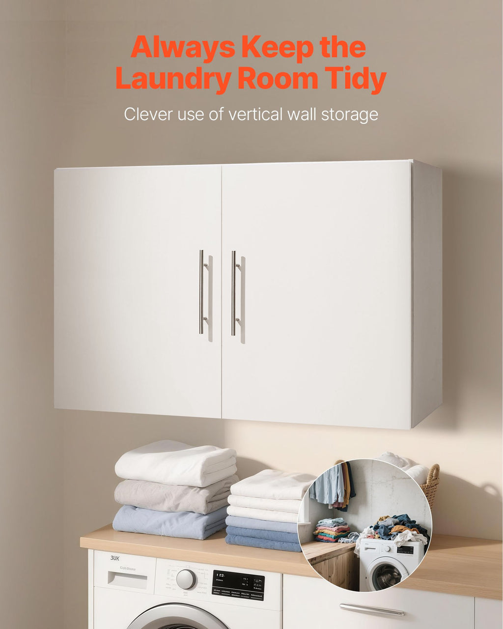 Laundry Room Wall Cabinet 36 in, 2-Door Hanging Storage with Shelves – image 3