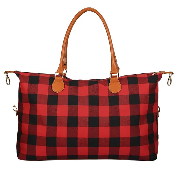 Buffalo Plaid Weekender Duffle Bag, Large Overnight Travel Tote – image 1