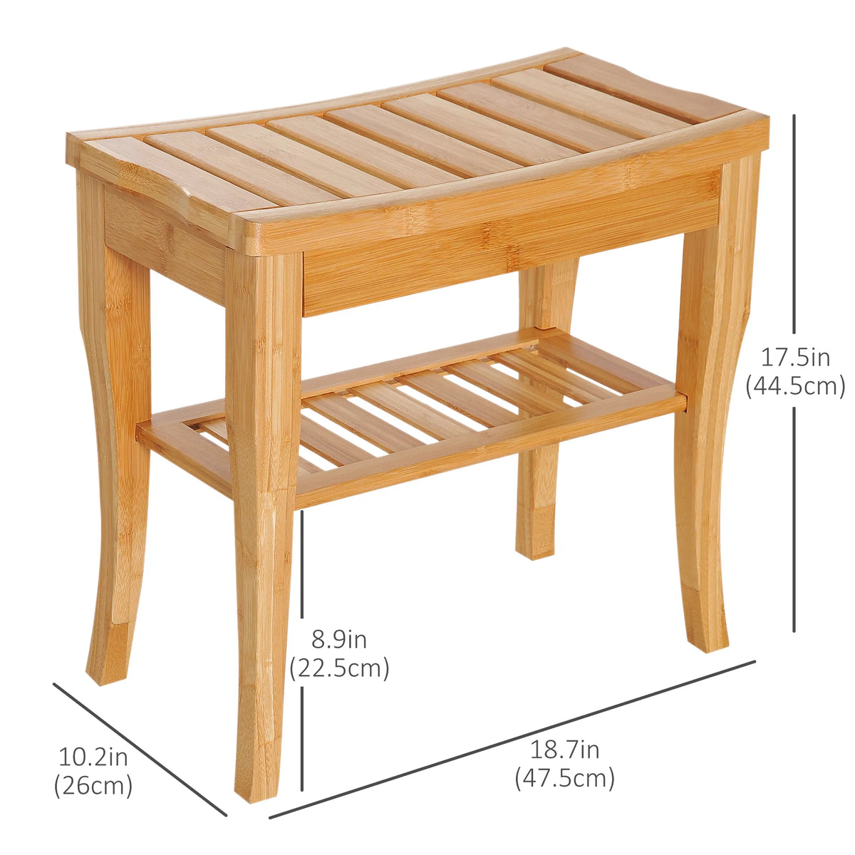 Bamboo Shower Bench with Storage Shelf, 20 in Bath Stool – image 3