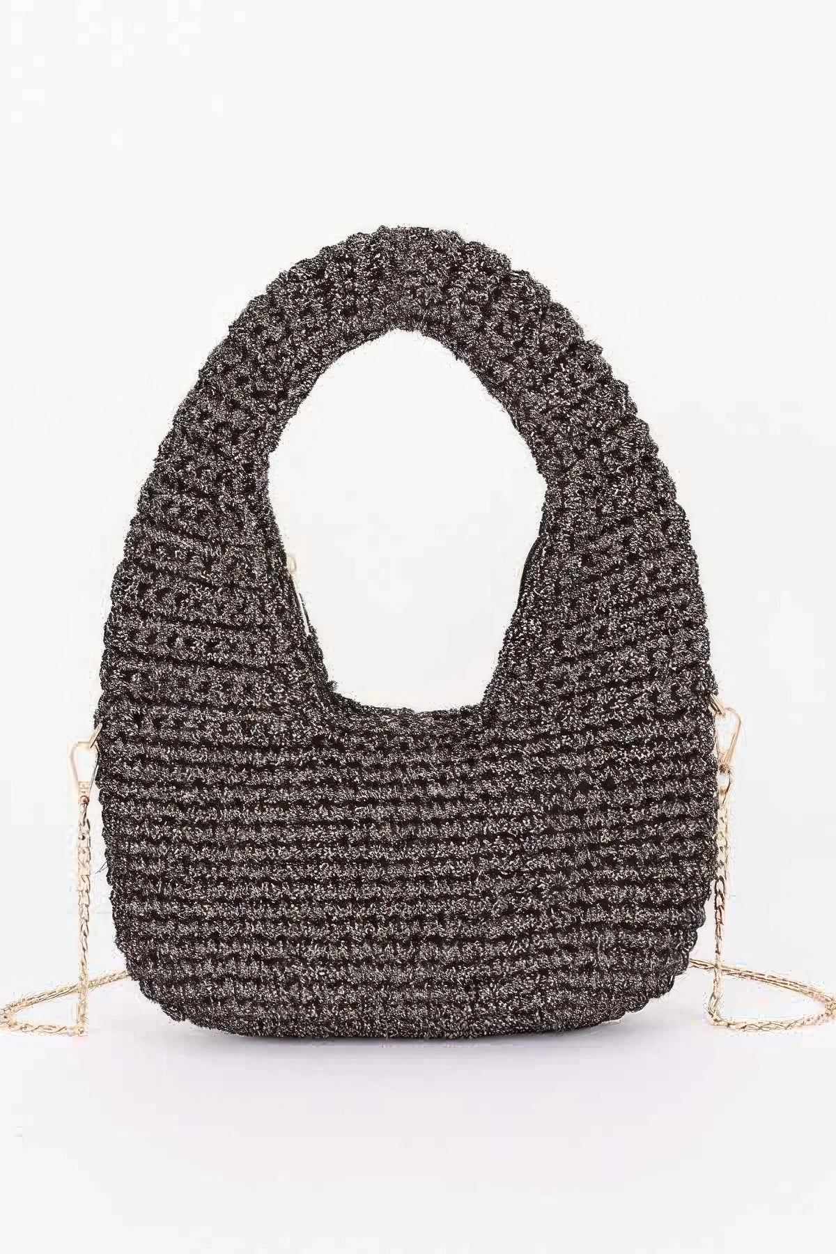 Crochet Woven Hobo Bag with Detachable Chain Strap – image 2
