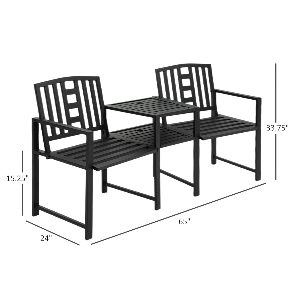 Metal Garden Bench with Center Table, 2-Seat Patio Tete-a-Tete – image 3