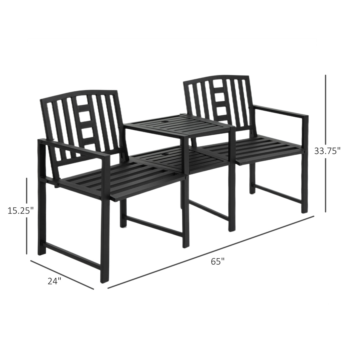 Metal Garden Bench with Center Table, 2-Seat Patio Tete-a-Tete – image 3
