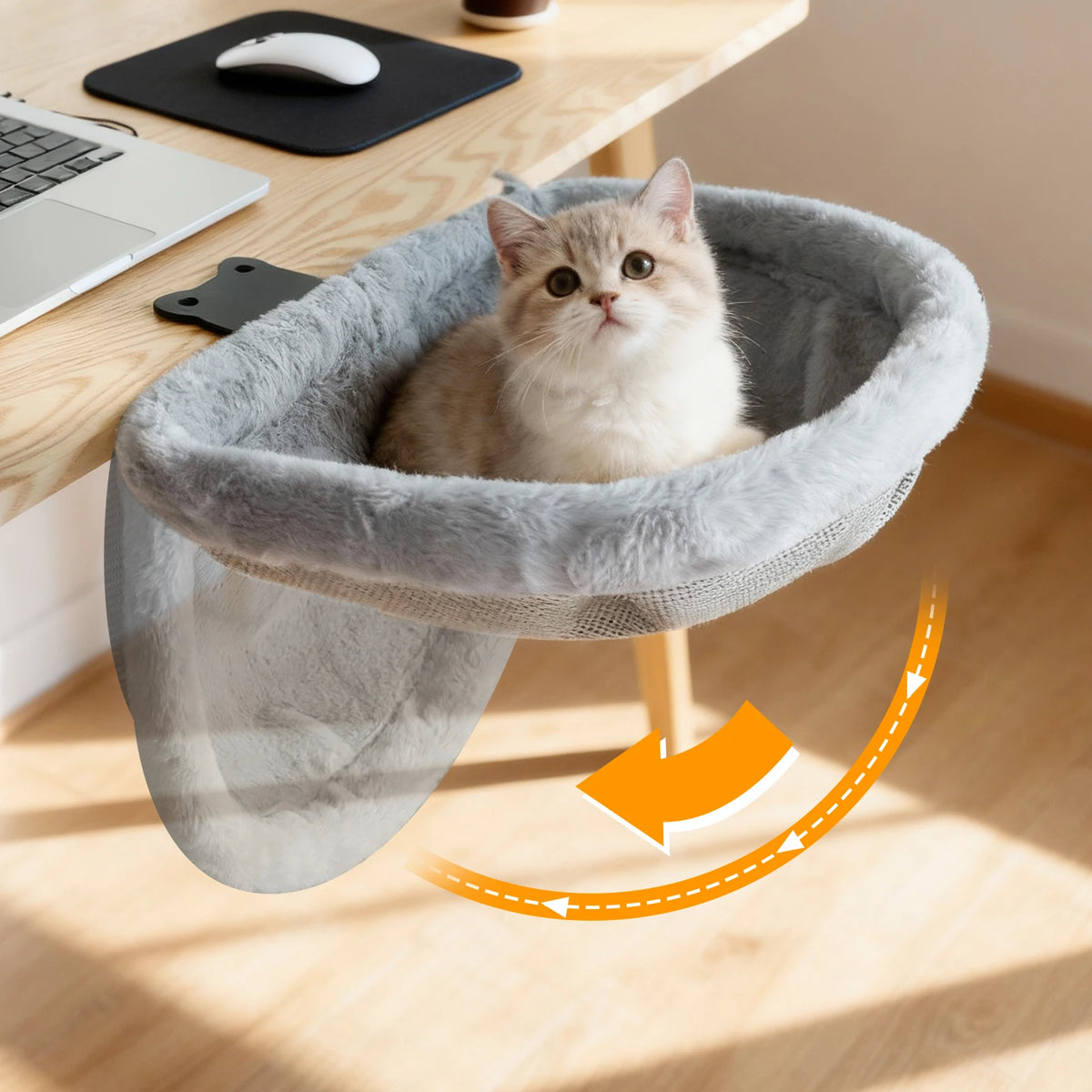 Foldable Cat Desk Bed, Sunken Semi-Circular Desk Perch for Cats – image 3