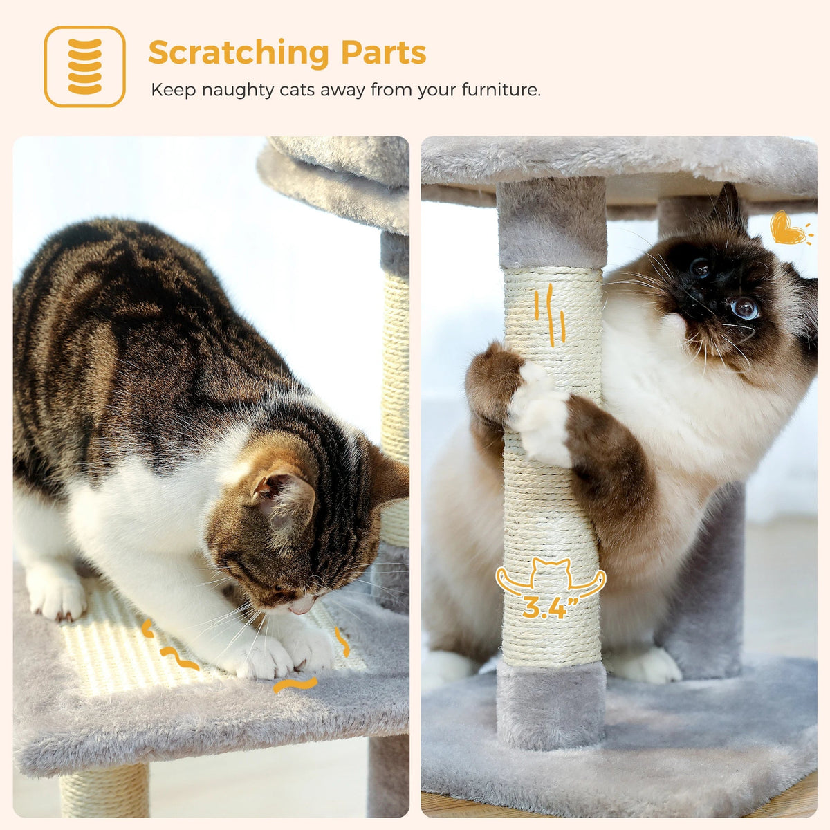 Cat Tree with Hammock & Removable Perch – Indoor Cat Tower – image 13