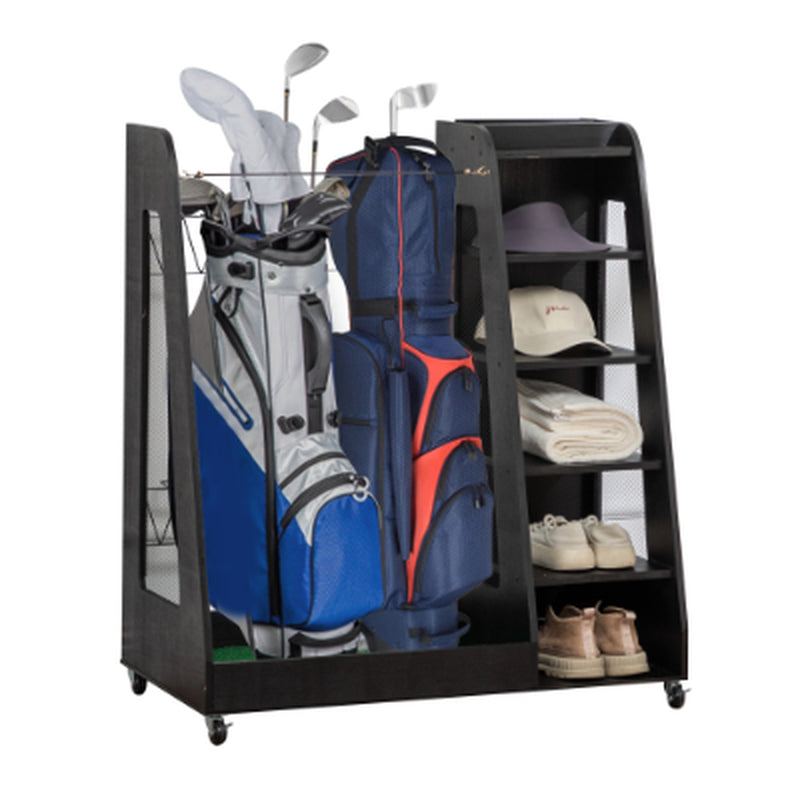 Wooden Golf Bag Organizer for 2 Bags With Shoe Shelves – image 21