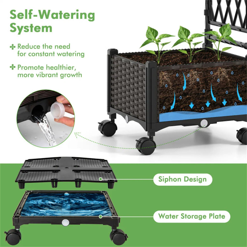 Raised Garden Bed, Self-Watering Vertical with Trellis and Wheels – image 8