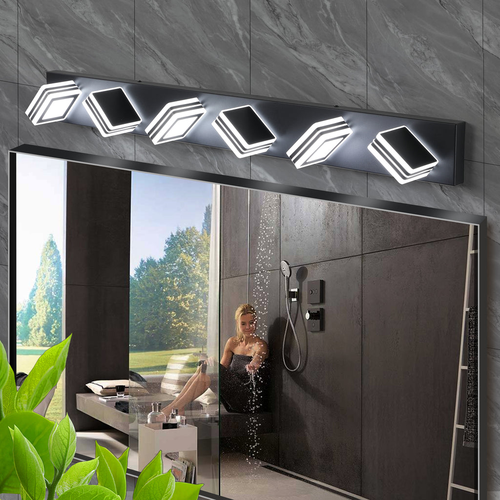 40 Inch 6-Light LED Vanity Light, Dimmable Black Bathroom Fixture – image 3