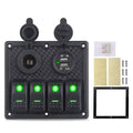 4 Gang Rocker Switch Panel with Dual USB, 12V Waterproof Marine Panel