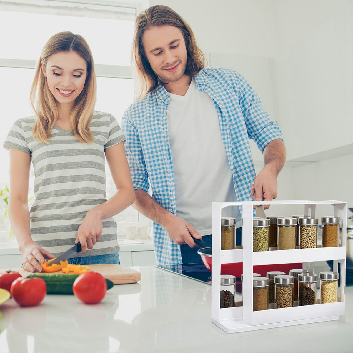 Spice Rack Organizer – 2-Tier Swivel Cabinet Organizer, Holds 20 Jars