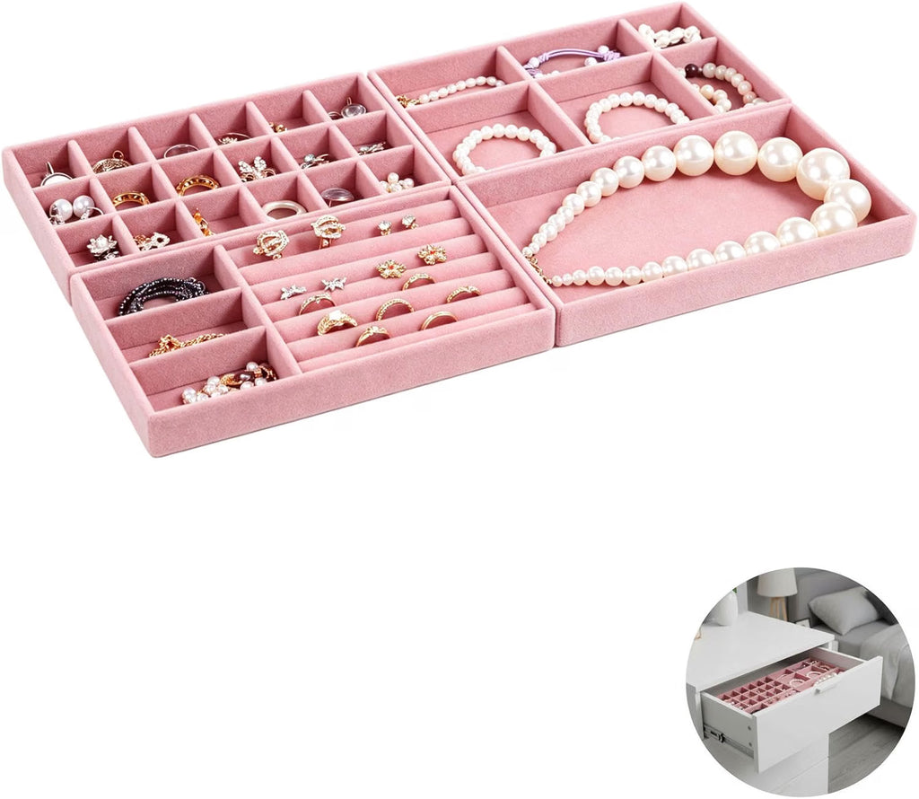 Stackable Velvet Jewelry Trays, Drawer Organizer with Dividers – image 2