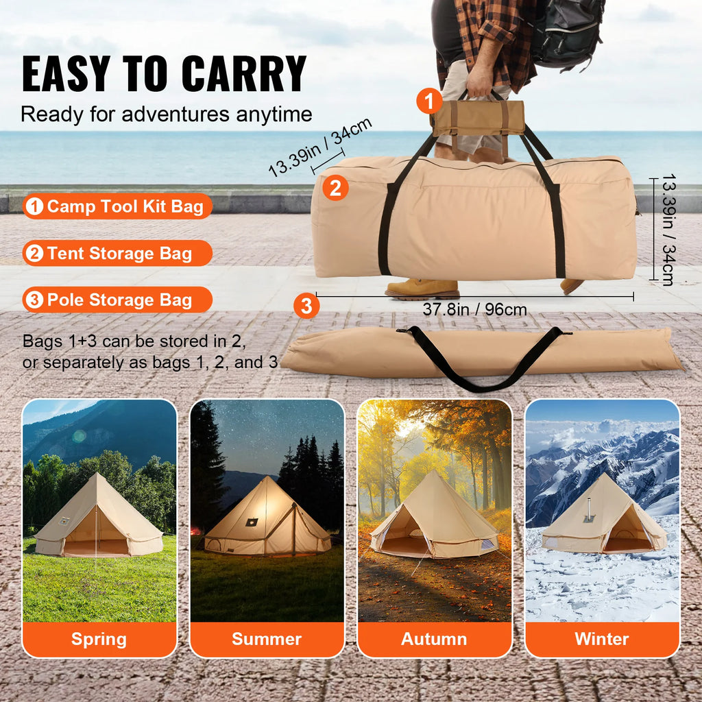 Canvas Bell Tent 16.4 ft, 4-Season Yurt Tent with Stove Jack – image 6