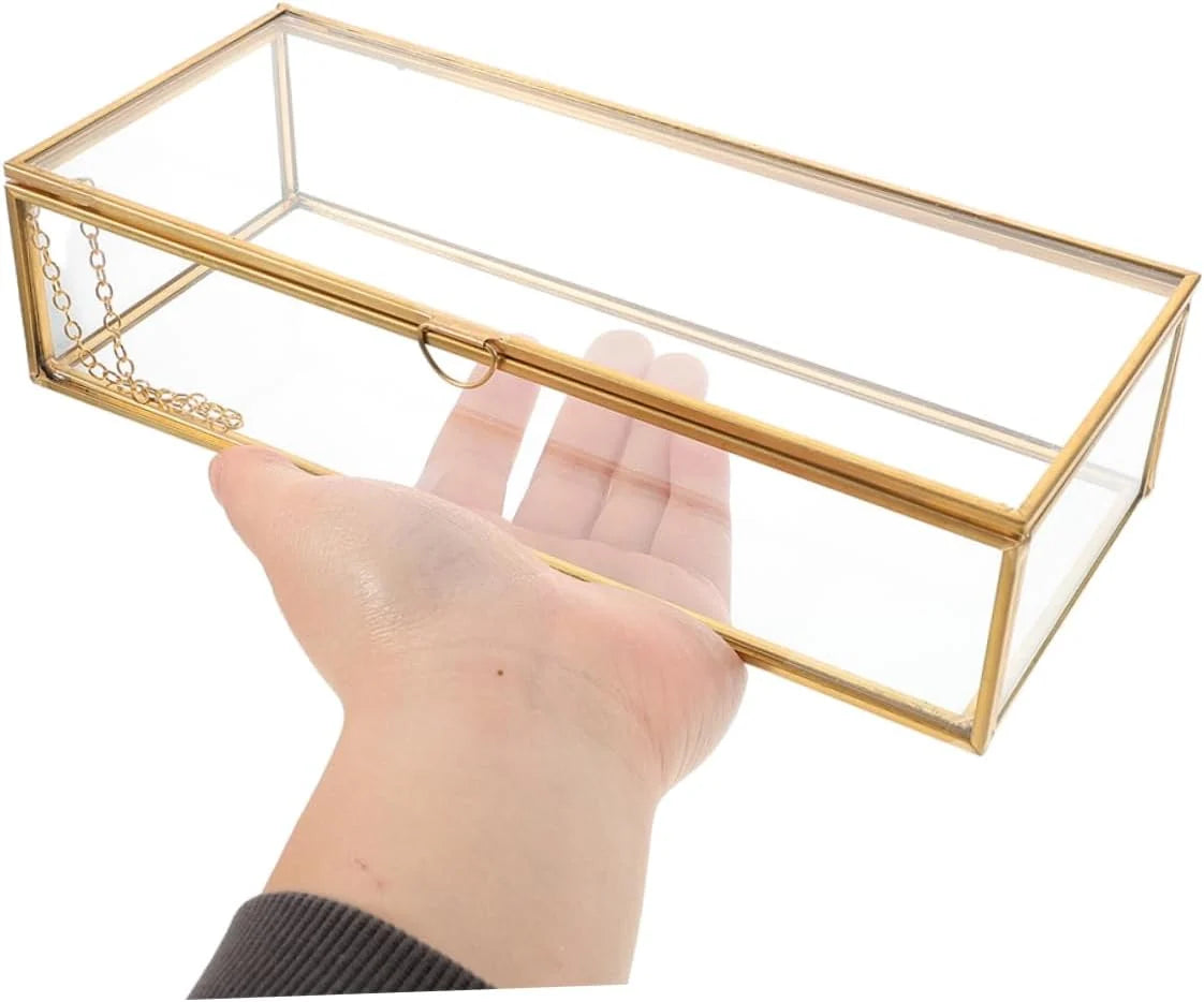 Vintage Glass Jewelry Box with Lid, Decorative Trinket Display Case – image 4