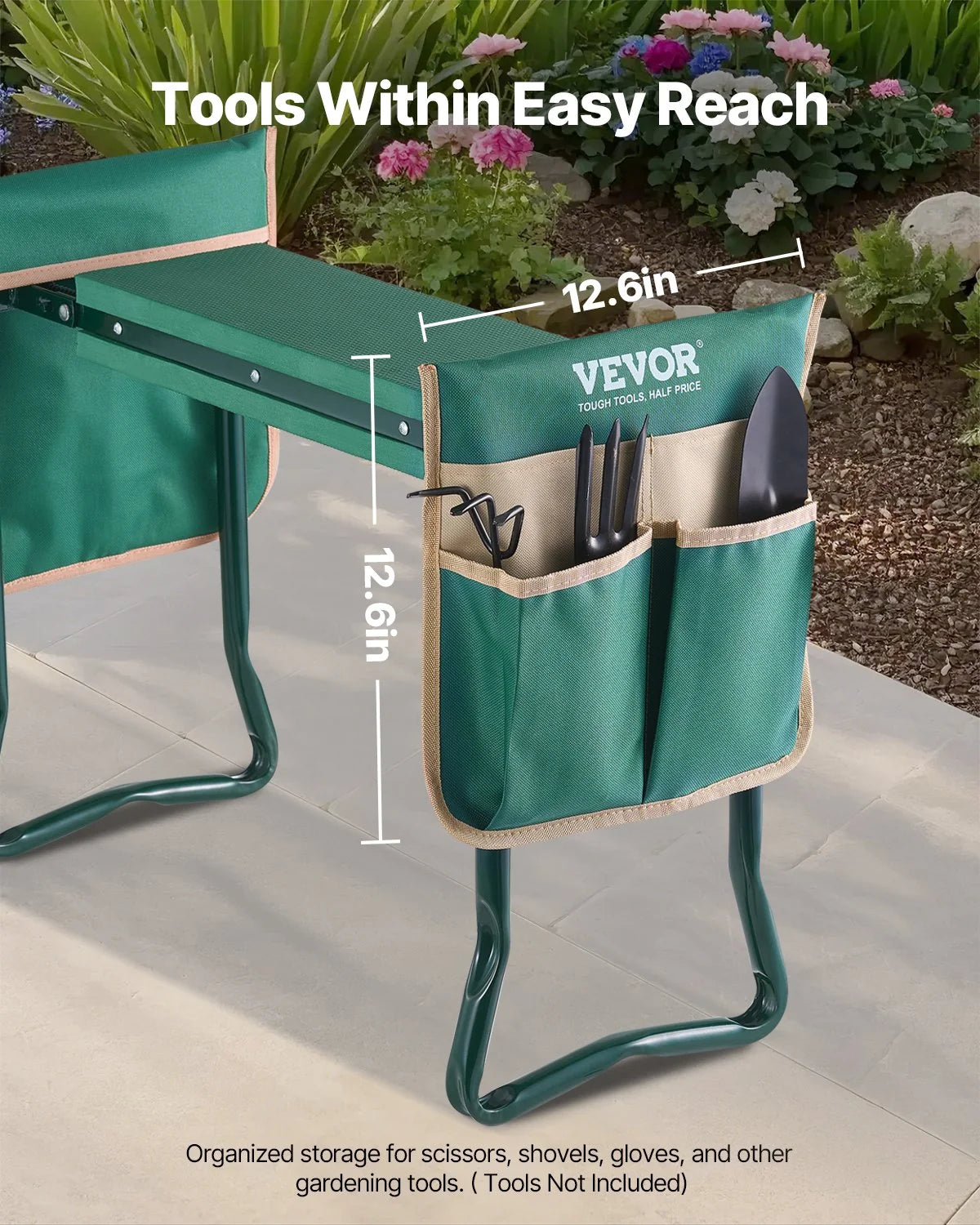 Folding Garden Kneeler Seat with 2 Tool Bags, 330 lb Capacity – image 2