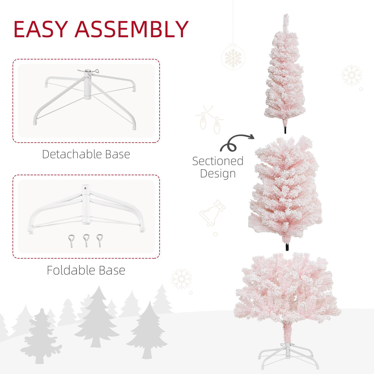 6 Ft Pink Flocked Pencil Christmas Tree With Folding Metal Stand – image 4