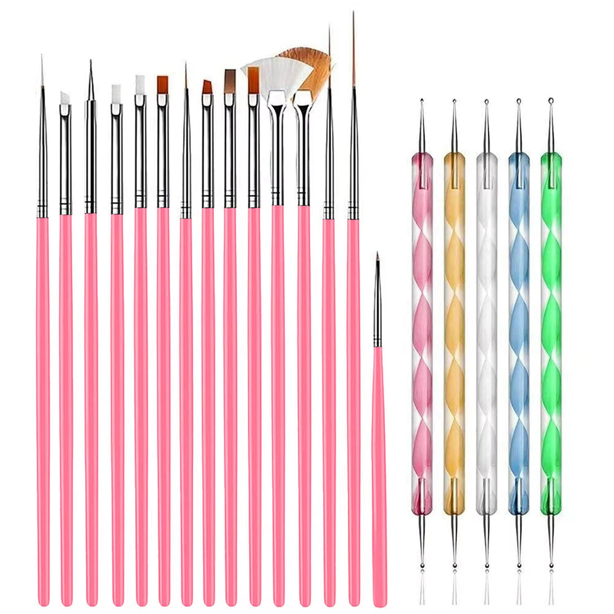Nail Art Brush Set 20-25 Piece with Dotting Pens, Palette and Holder