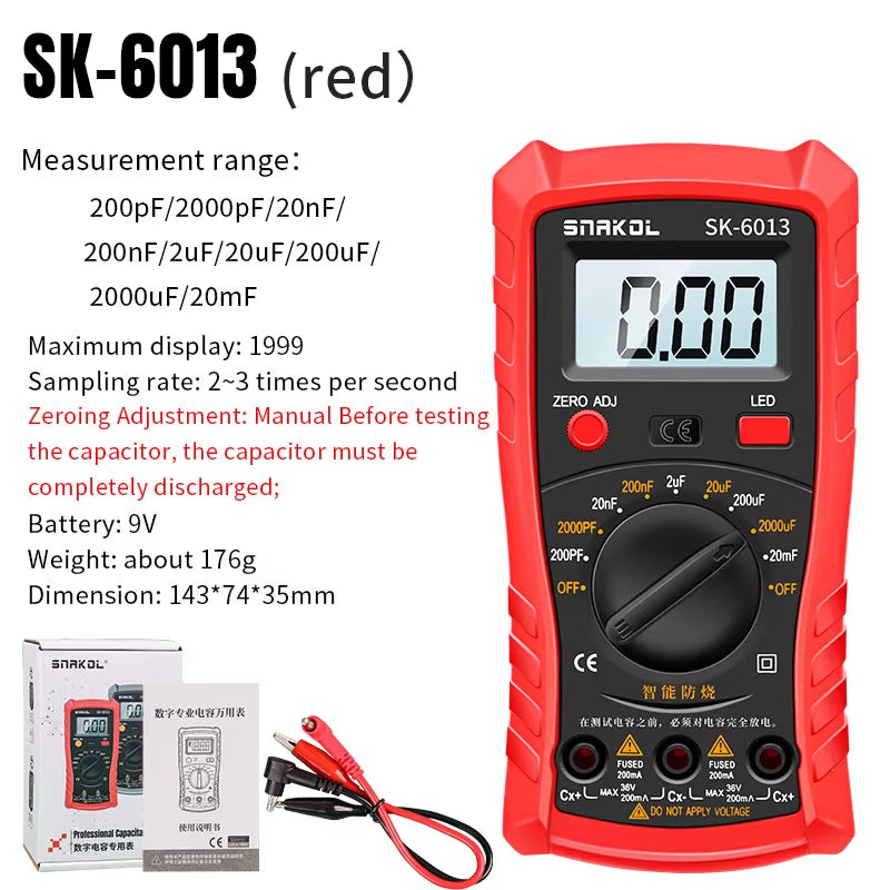 HVAC Capacitor Tester Digital Capacitance Meter 200pF-20000uF