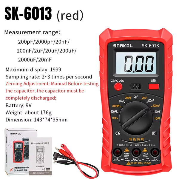 HVAC Capacitor Tester Digital Capacitance Meter 200pF-20000uF