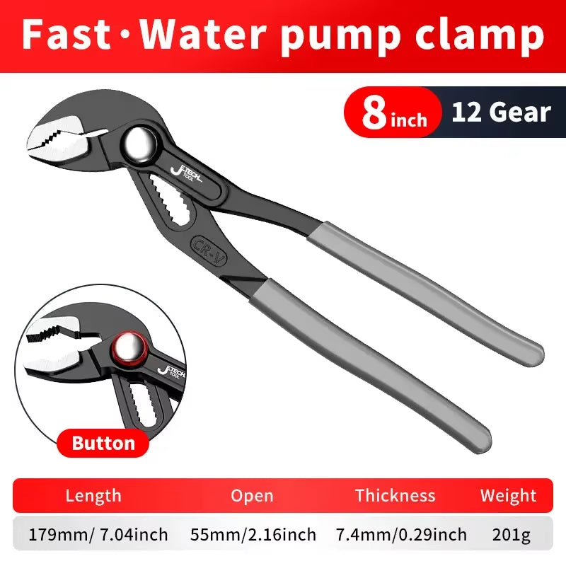 Plumbing Water Pump Pliers 8/10/12 in Quick-Release Adjustable