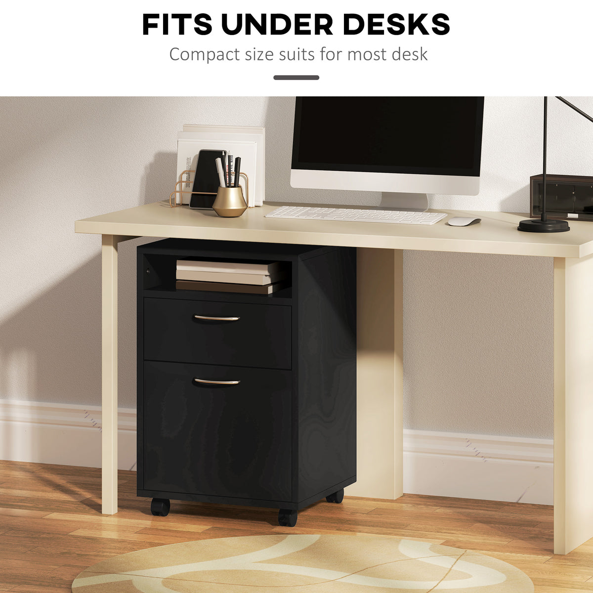 Rolling Printer Stand with 2 Drawers and Storage Cabinet, Black – image 5