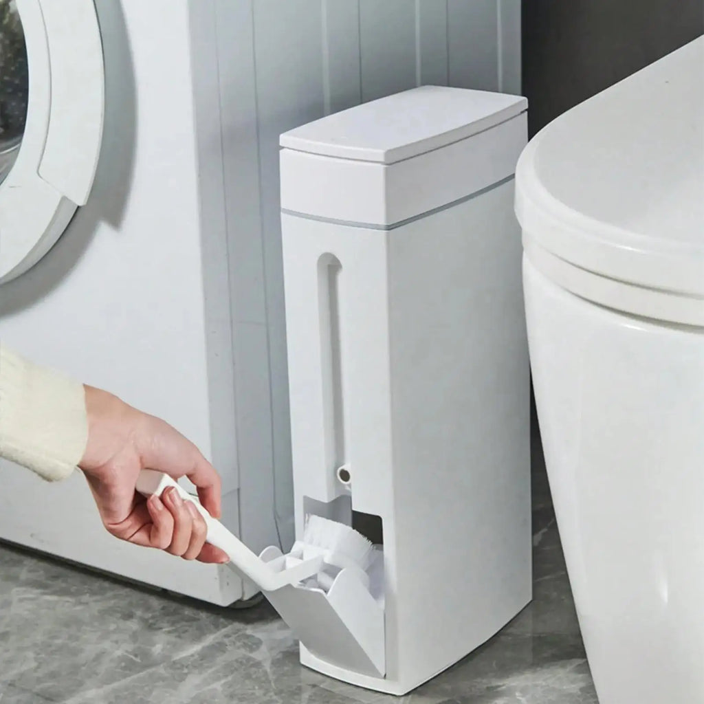 Slim Bathroom Trash Can with Lid and Hidden Toilet Brush, 4.5 L – image 5