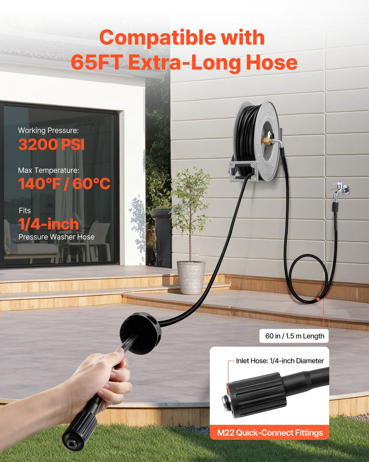 Retractable Pressure Washer Hose Reel 65 Ft Wall Or Floor Mount Steel – image 5
