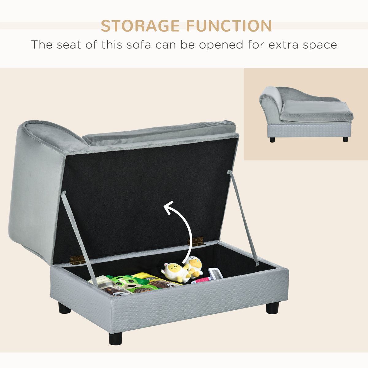Dog Couch with Hidden Storage, Small Dog Sofa Bed with Foam, Gray – image 5