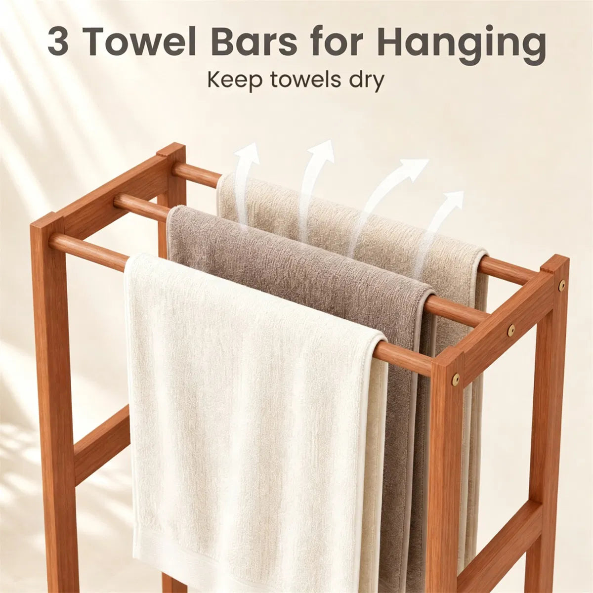 Blanket Stand Hardwood Freestanding with 3 Bars & Bottom Shelf – image 10