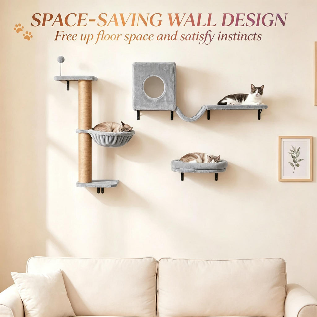 Cat Wall Shelves, 3-in-1 Set with Condo, Hammock and Scratching Post – image 6