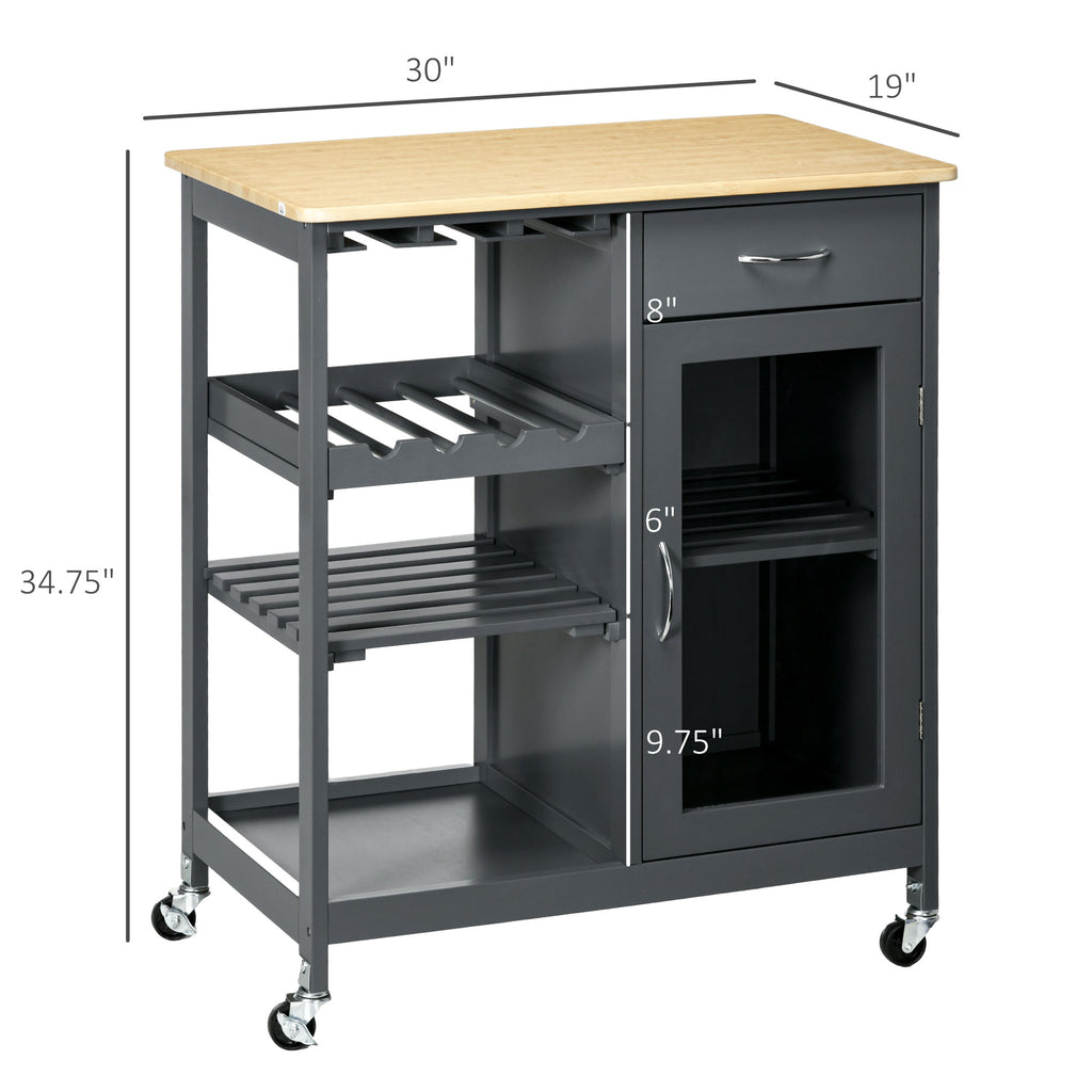 Bar Cart with Wine Rack and Stemware Holder, Rolling, Gray – image 3
