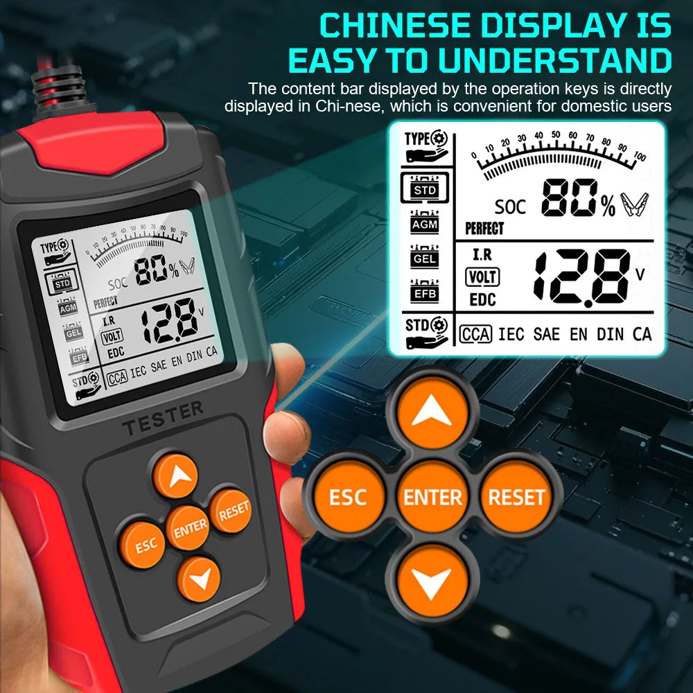 Car Battery Tester 12V/24V Digital Analyzer for Lead Acid, AGM, Gel – image 4