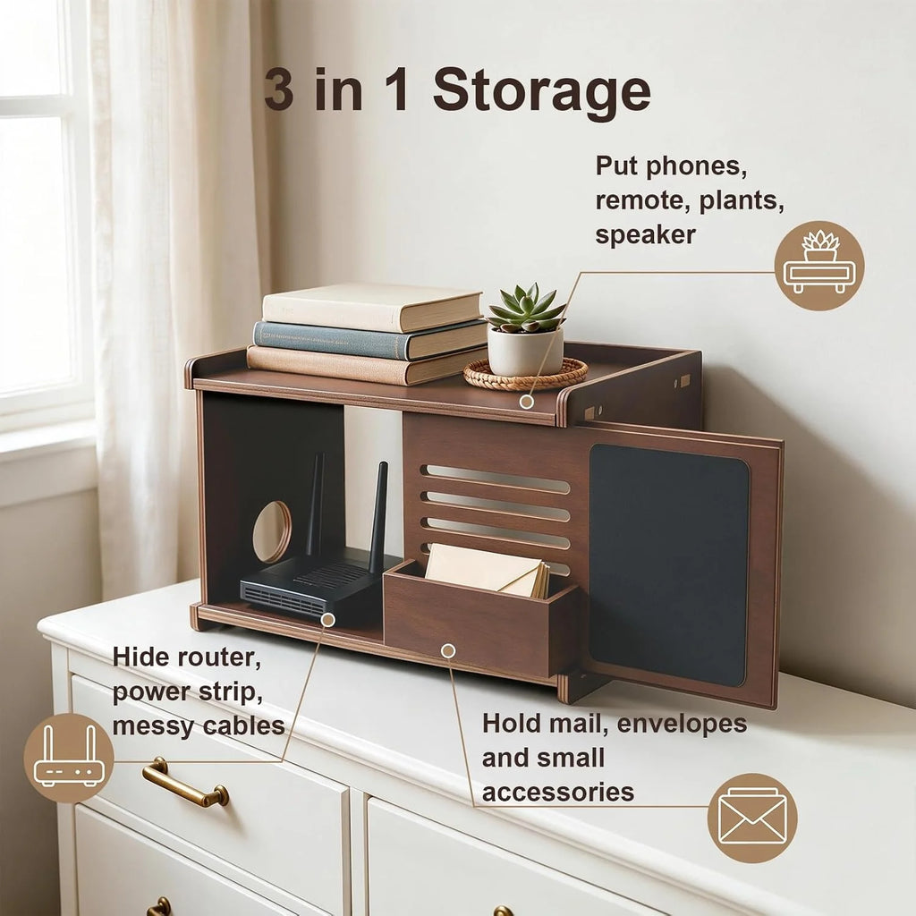 Router Box Hider, Wooden Wall Shelf with Storage and Chalkboard – image 4