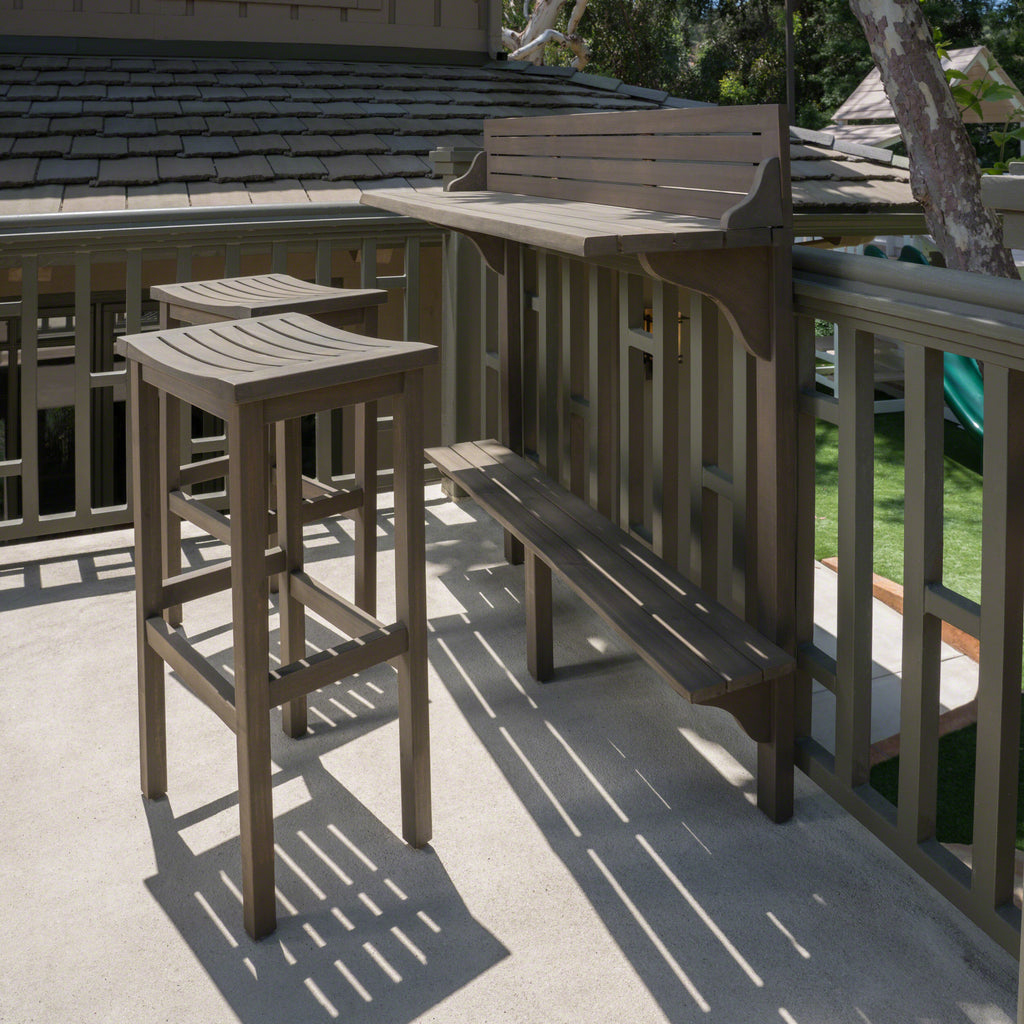 3-Piece Acacia Balcony Bar Set with Shelf Table and 2 Stools, Grey – image 5