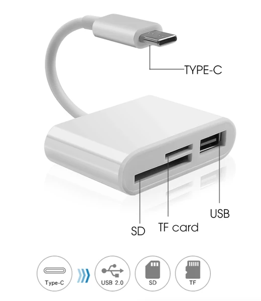 USB C SD Card Reader - 3-in-1 SD/TF Reader with USB-A Port