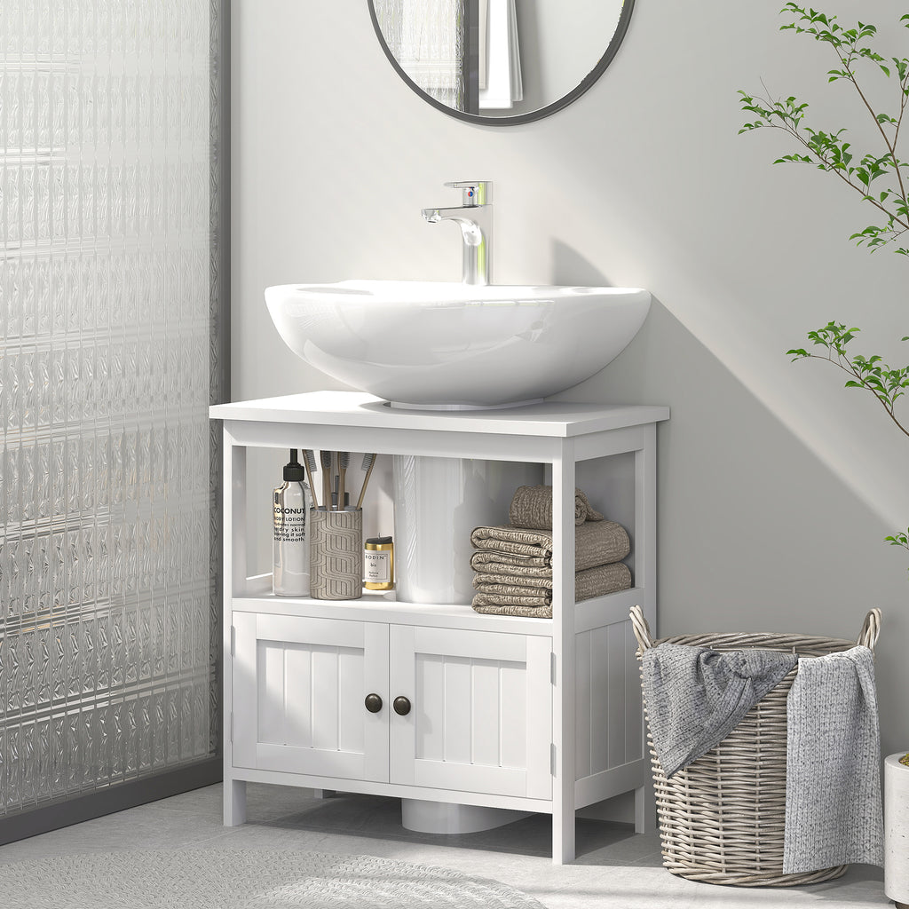 Pedestal Sink Cabinet, Under Sink Storage with 2 Doors, White – image 2